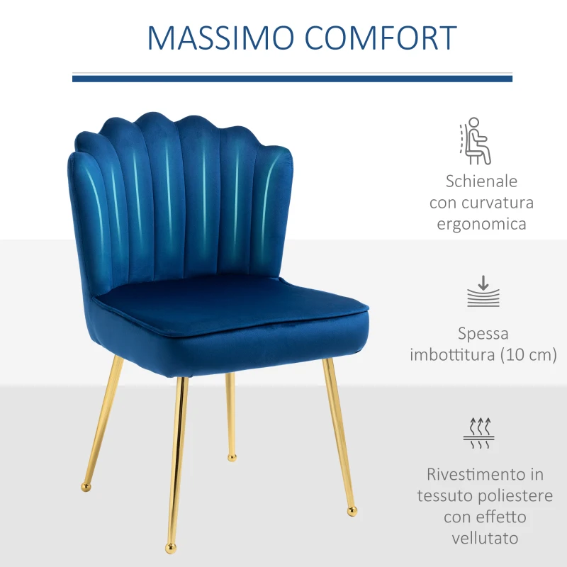 HOMCOM Set 2 Sedie Moderne e Imbottite per Salotto o Soggiorno con Rivestimento Effetto Vellutato, 57x58x88cm, Blu