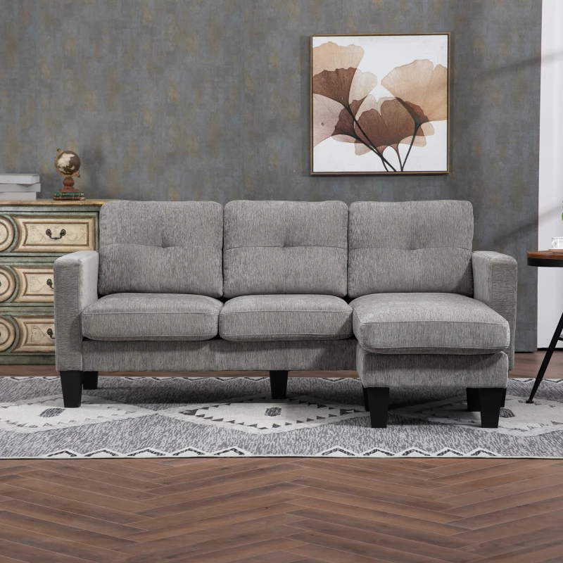 HOMCOM Sofá Esquinero en Forma de L Tapizado Poliéster Sofá Chaise Longue Reversible con 3 Cojines 186x130x84cm Marrón Topo(m-7)
