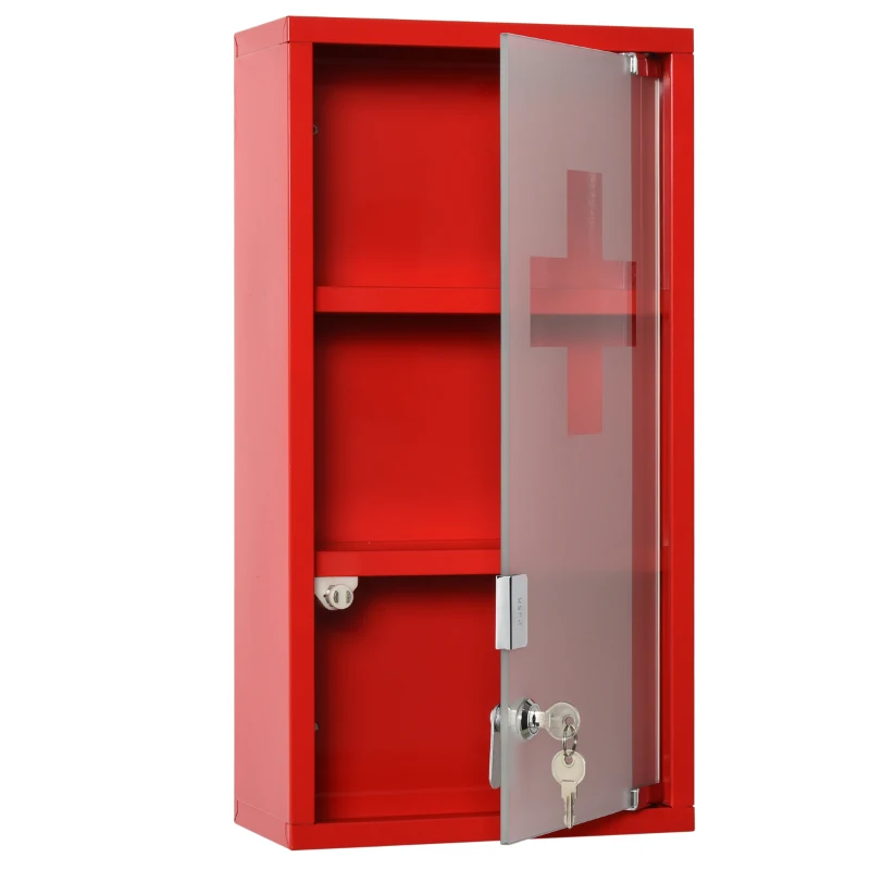 Medizinschrank Arzneischrank Erste-Hilfe-Schrank mit Schloss 3 Fächer Metall Rot 25 x 12 x 48 cm