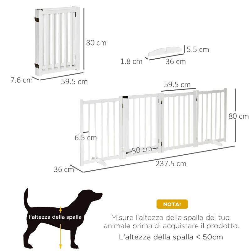 PawHut Cancellino Pieghevole per Cani Piccola/Media Taglia con Serratura in Legno 237.5x36x80cm - Bianco