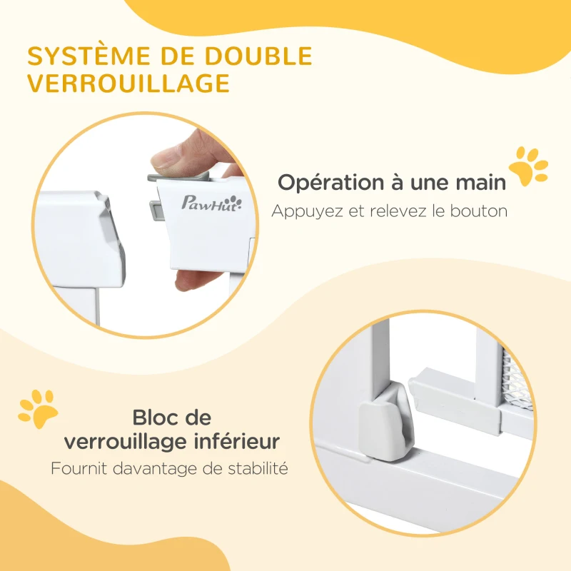 PawHut Lot de 2 barrières de sécurité pour animaux domestique avec fermeture automatique double verrouillage largeur 75-82 cm