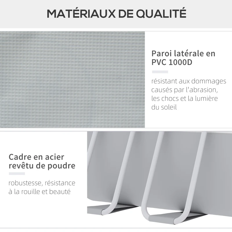 Outsunny Piscine rectangulaire hors-sol tubulaire avec échelle, pompe et filtre, acier et PVC - 425L x 230l x 101H cm, gris