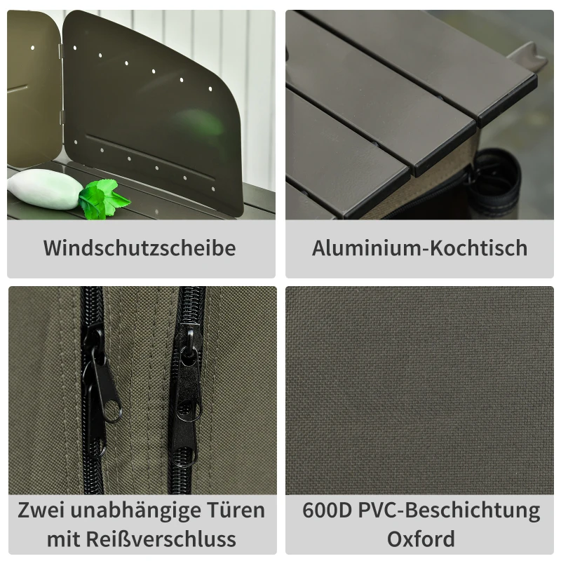 Outsunny Campingschrank Küchenbox Tragetasche Windschutz Tragetasche Stahl 600D Oxford-Gewebe Grün 57 x 94 x 109 cm