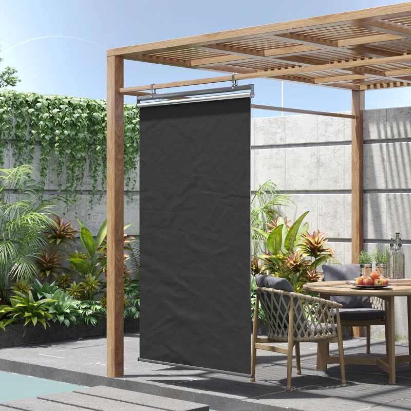 Outsunny Store extérieur vertical store manuel rétractable installation sans perçage alu. polyester haute densité gris foncé