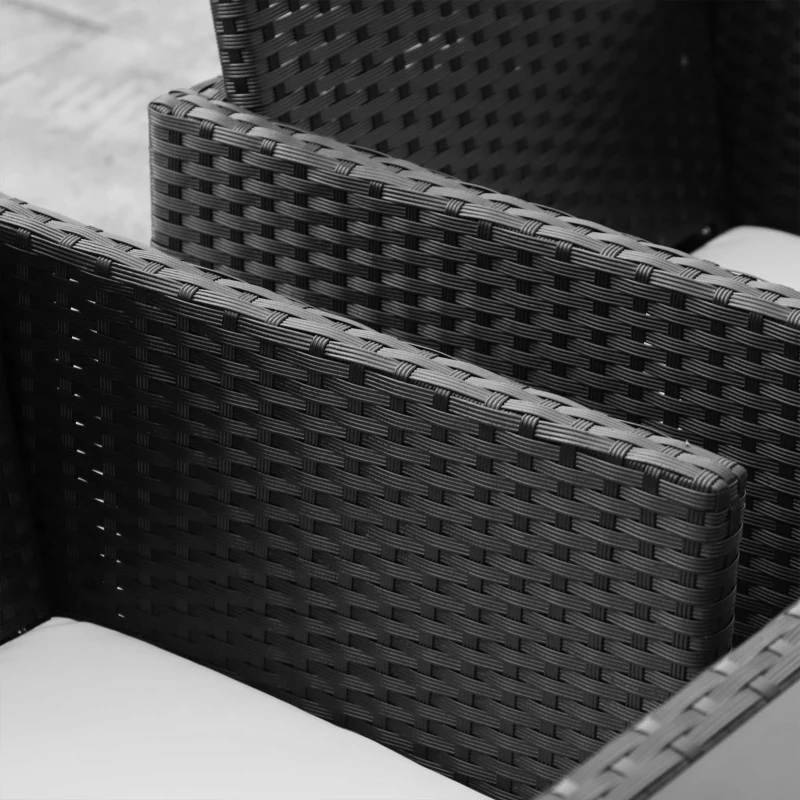 Outsunny Conjunto de Muebles de Jardín Comedor 9 Piezas de Ratán Apilables con Cojines para Terraza 1 Mesa 4 Sillas y 4 Taburetes de Exterior Elegante Negro