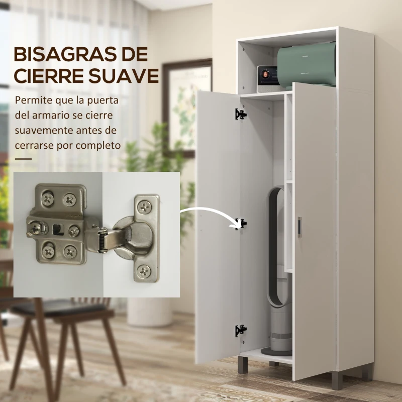 HOMCOM Armario Multiusos Armario Escobero con 2 Puertas Compartimiento Abierto Estante Ajustable para Salón 70x35x188 cm Blanco