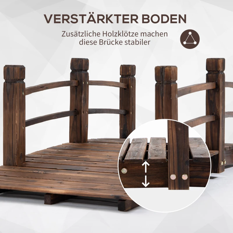 Outsunny Gartenbrücke Holzbrücke Holzsteg Teichbrücke Zierbrücke mit Geländer bis 180 kg Tannenholz Dunkelbraun 152,5 x 67 x 48 cm