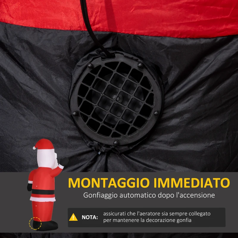 Outsunny Babbo Natale Gonfiabile con Occhiali da Sole, Luci LED e Gonfiatore Incluso, 89x44x178cm