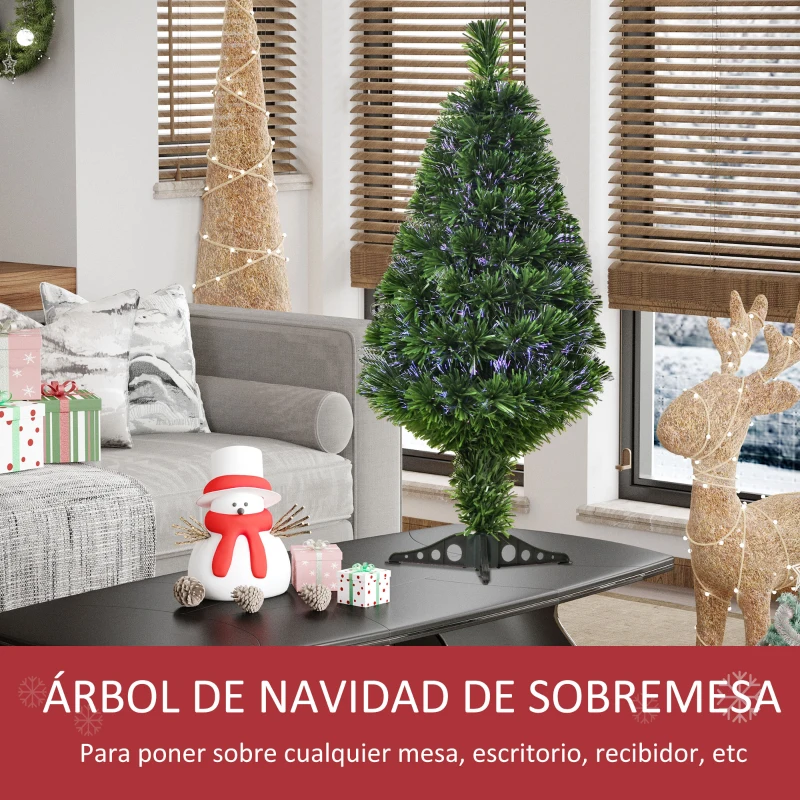 HOMCOM Árbol de Navidad de 90 cm Árbol Artificial de Fibra Óptica de 4 Colores con Soporte Ø48x90cm Verde