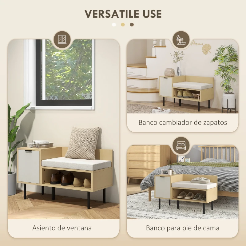 HOMCOM Zapatero de Entrada Recibidor con Cojín Puerta y Estante Zapatero con Asiento para Salón Pasillo 80x35x47 cm Natural