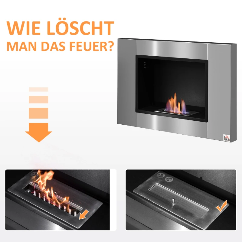 HOMCOM Ethanol-Kamin Bio-Ethanol-Brenner 0,9 L 3 Stdn. Brenndauer kein Rauch Edelstahl 80 x 14 x 54 cm