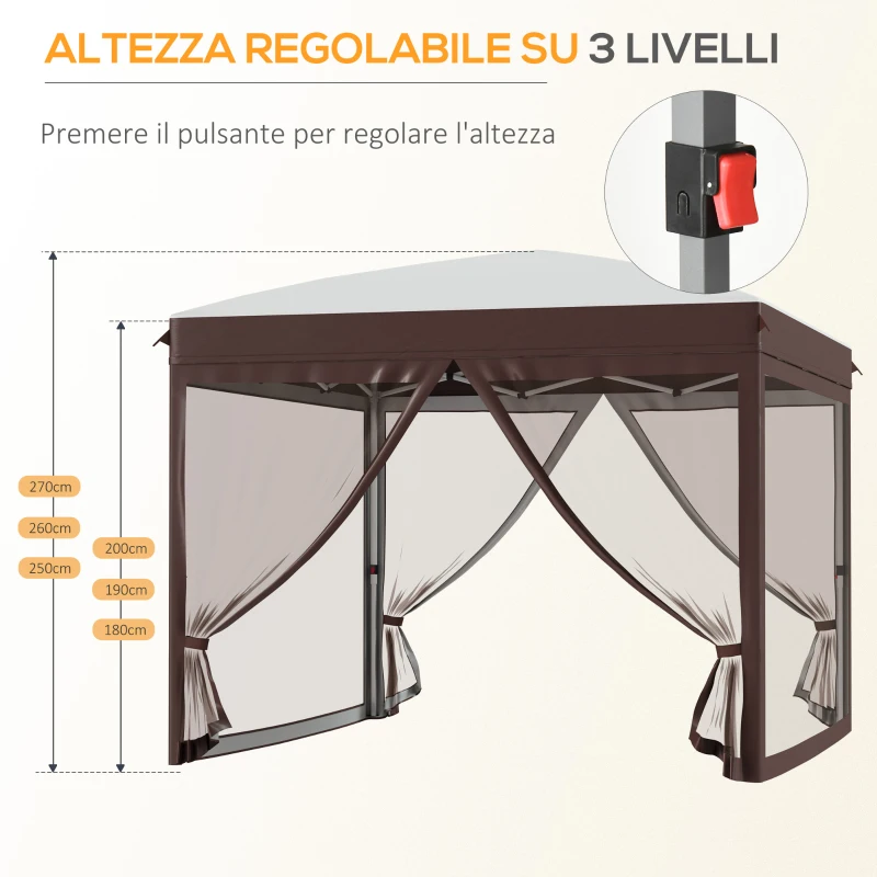Outsunny Gazebo da Giardino 3x3 m con Zanzariera e Borsa da Trasporto con Ruote, Color Crema