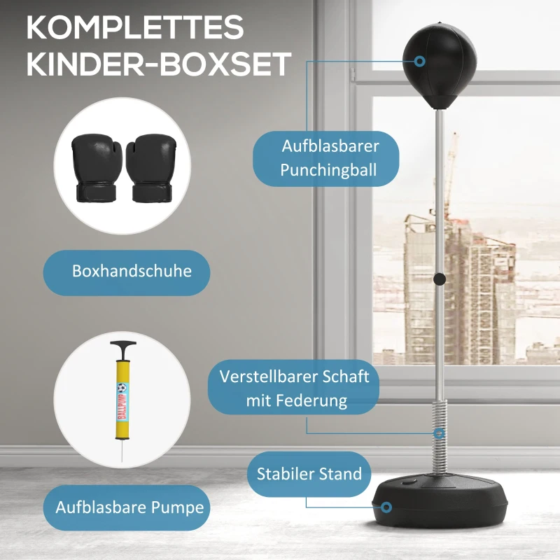 HOMCOM Punchingball-Set für Jugendliche, höhenverstellbar, inkl. Boxhandschuhe und Pumpe, Schwarz