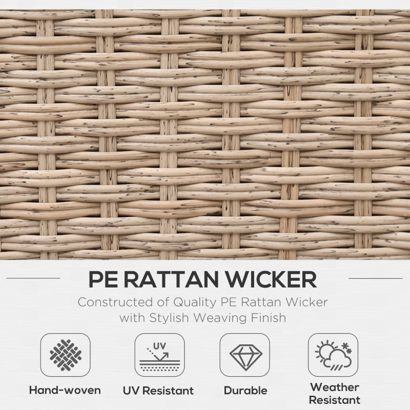 Outsunny 4 Pieces Rattan Garden Furniture Set, Garden Corner Sofa with Side Trays, Wicker Conservatory Furniture Set with Loveseats, Slatted Plastic Top Coffee Table and Cushions, Beige