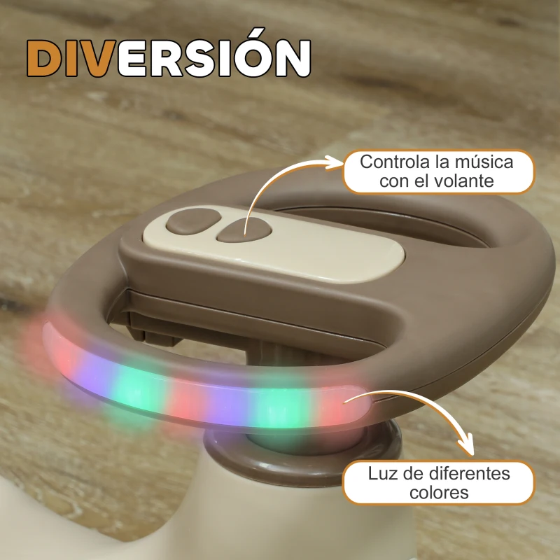 AIYAPLAY Correpasillos Wiggle con Cuerda de Tracción para Padres Música Luz y Espacio de Almacenamiento 69x31x69 cm Caqui