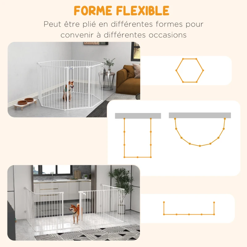 PawHut Barrière de sécurité barrière de protection parc enclos chien pliable modulable 8 panneaux avec porte hauteur 90cm blanc