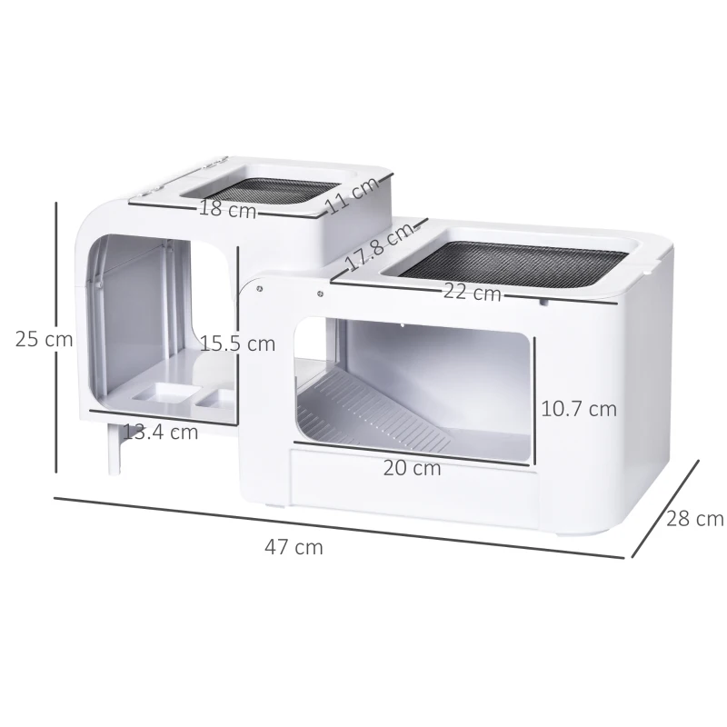 PawHut Terrario per Tartarughe d'Acqua con Vasca per Tartarughe, Ciotole e Finestre, 47x28x25cm - Bianco