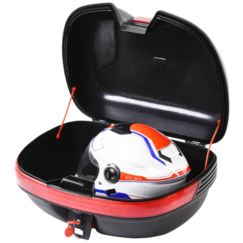 HOMCOM 43L Motorcycle Trunk Travel Luggage Storage Box Motorbike Accessory Large Storage Space For 2 Half Helmet - Black