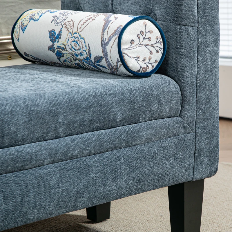 HOMCOM Panca Fondoletto con Braccioli Trapuntati e 2 Cuscini, in Ciniglia e Legno, 115.5x45x56 cm, Grigio e Nero