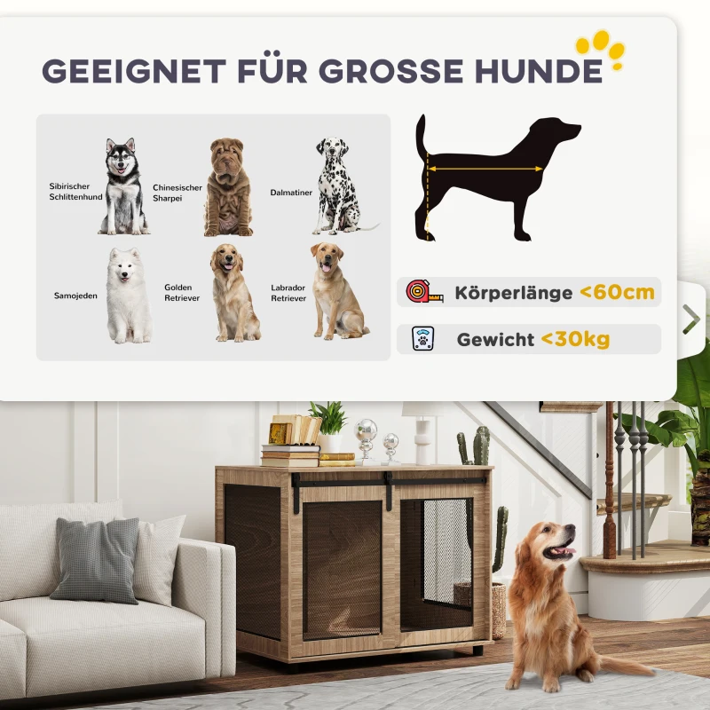 PawHut Hondenbox, Vervoersbox voor Honden, Terugtrekbox voor Huisdieren, Afsluitbare Deuren, 98 x 60 x 78 cm, Lichtbruin(m-8)