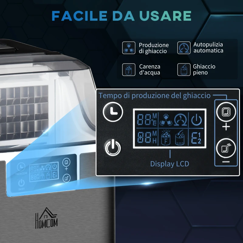 HOMCOM Macchina per Ghiaccio 20kg in 24 Ore, 24 Cubetti in 14-18 Minuti e Sistema Autopulente, Nero