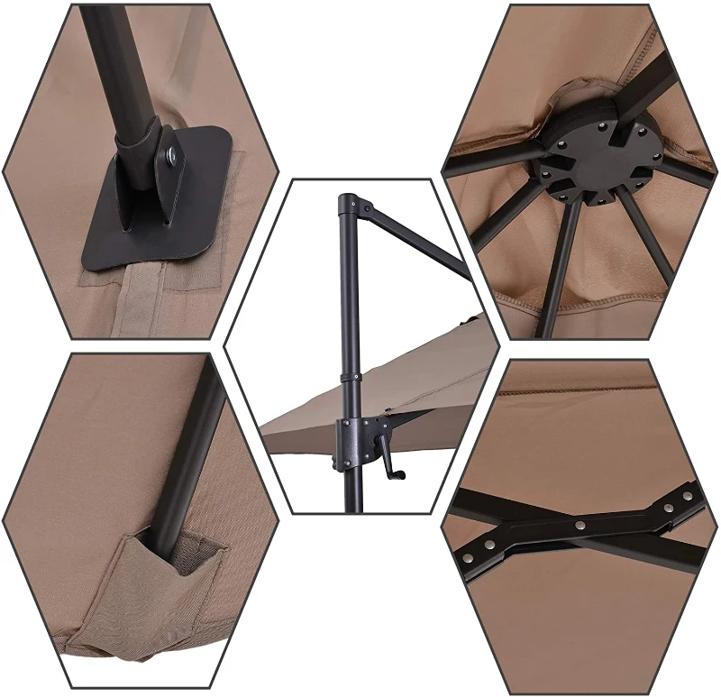 Outsunny Parasol déporté grande taille XXL inclinable avec pied en croix dim. 4,45L x 2,7l x 2,6H m piètement en acier inclus polyester marron