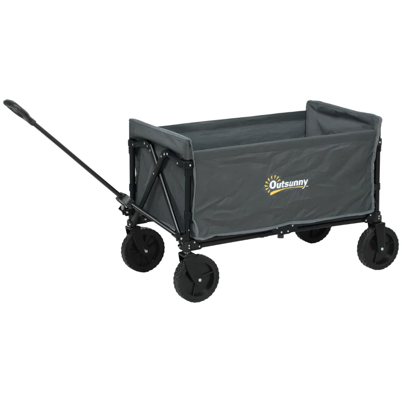 Outsunny 120L Festival Trolley on Wheels, Folding & Compact Camping Trolley Cart with Adjustable Handle for Garden, Beach, Fishing, Grey
