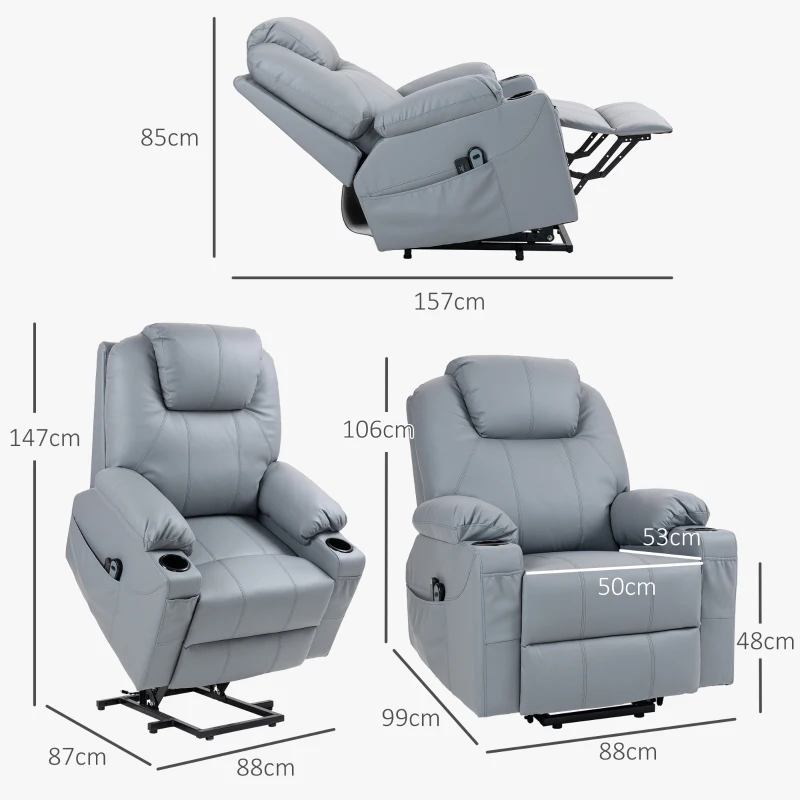 HOMCOM Massagesessel Aufstehhilfe Seniorensessel, 8 Massagemodi, neigbare Rückenlehne, 88c m x 99 cm x 106 cm,Grau(m-3)