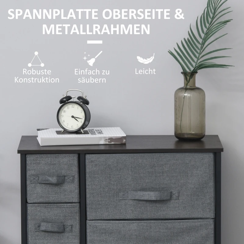 HOMCOM Kommode mit 7 faltbaren Stoffschubladen, Vlies, Metallgestell, 63,5 x 30 x 71 cm, Dunkelgrau