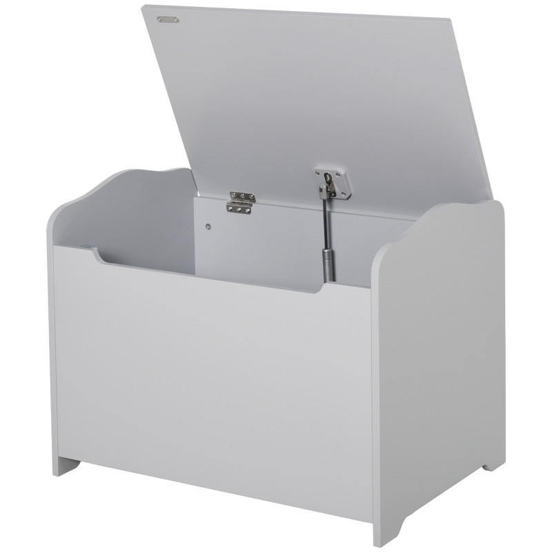 HOMCOM Cassapanca Portagiochi in Legno, Panca Contenitore per Cameretta Coperchio con Pistone Pneumatico, 60x40x48cm, Grigio