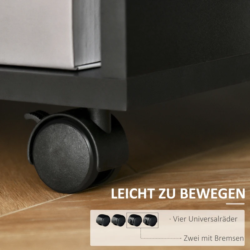 HOMCOM Druckerständer Druckertisch Bürowagen Rollwagen mit Schrank+Regale Spanlatte Schwarz 60 x 50 x 65,5 cm