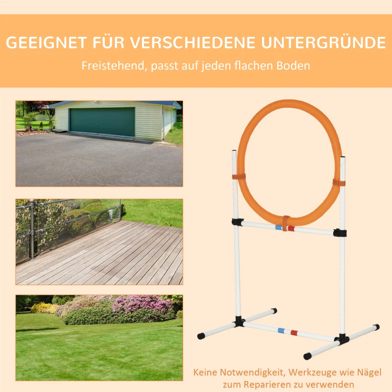 PawHut Hundetrainingsset Springring für Haustier-Agility-Training tragbar PE Weiß + Orange 74,5 x 66 x 91 cm
