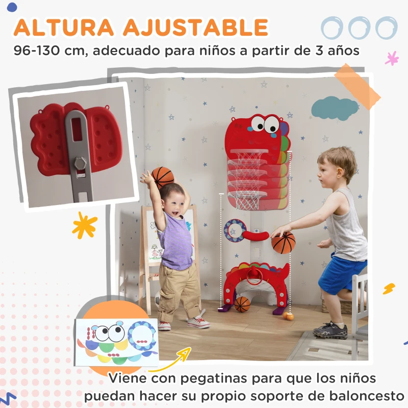 AIYAPLAY Canasta de Baloncesto para Niños Altura Ajustable con Fútbol Golf Lazo Juego de Lanzamiento de Pelota Rojo