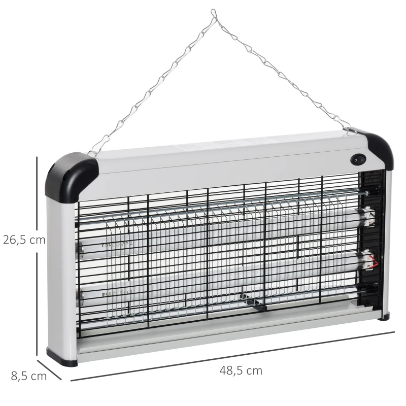 Outsunny Lámpara Antimosquitos Eléctrico 30W Mata Mosquitos Eléctrico con Luz UV Efecto 60 m² 48,5x8,5x26,5 cm Plata