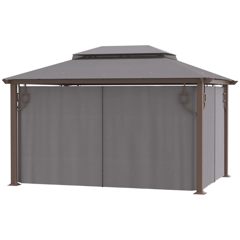 Outsunny Pavillon Gartenpavillon 4 x 3 m Gartenzelt Festzelt Partyzelt mit 4 x Seitenteile 4 x Moskitonetz atmungsaktivem Doppeldach Metall Polyester Braun+Dunkelgrau