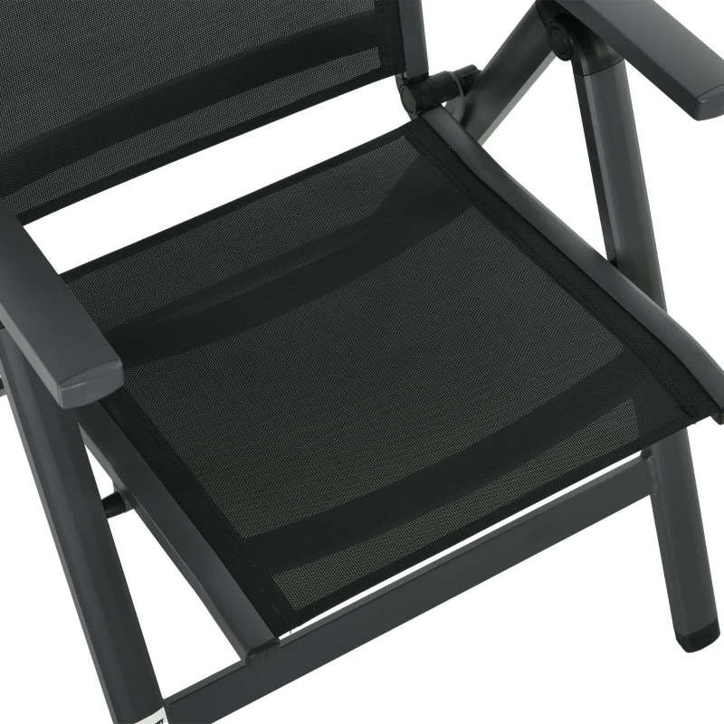 Outsunny Outdoor Sitzgruppe, 4 klappbare Stühle, Tisch mit Glasplatte, verstellbare Rückenlehne, Aluminium, Dunkelgrau