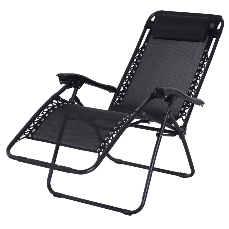 Outsunny Set de 2 Sillas de Gravedad Cero Plegables 90x65x110 cm y Mesa Auxiliar 50x50x50 cm con 2 Portavasos Sillas Reclinables con Reposacabezas para Jardín Terraza Negro