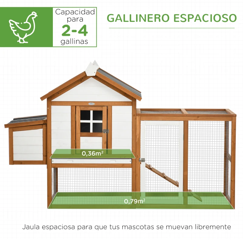PawHut Gallinero de Madera para Exterior para 2-4 Gallinas con Nido Bandeja Extraíble y Rampa 181x79,5x117,5 cm Natural