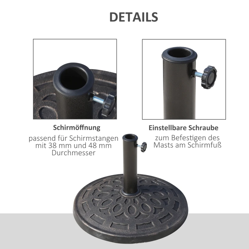 Outsunny Sonnenschirmständer aus Harz 14kg Schirmständer Griffe, Rund Schirmhalter, Schirmgewicht für Sonnenschirm 38mm/48mm Rohrdurchmesser, für Balkon, Terasse, Garten, Bronze