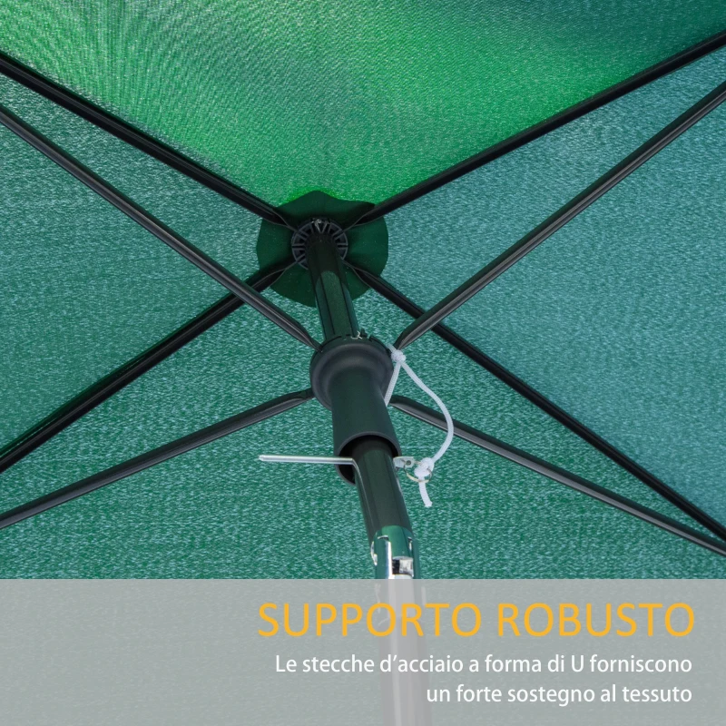 Outsunny Ombrellone da Giardino Rettangolare 2x1.3m con Inclinazione Regolabile e Palo in Alluminio, Verde e Nero