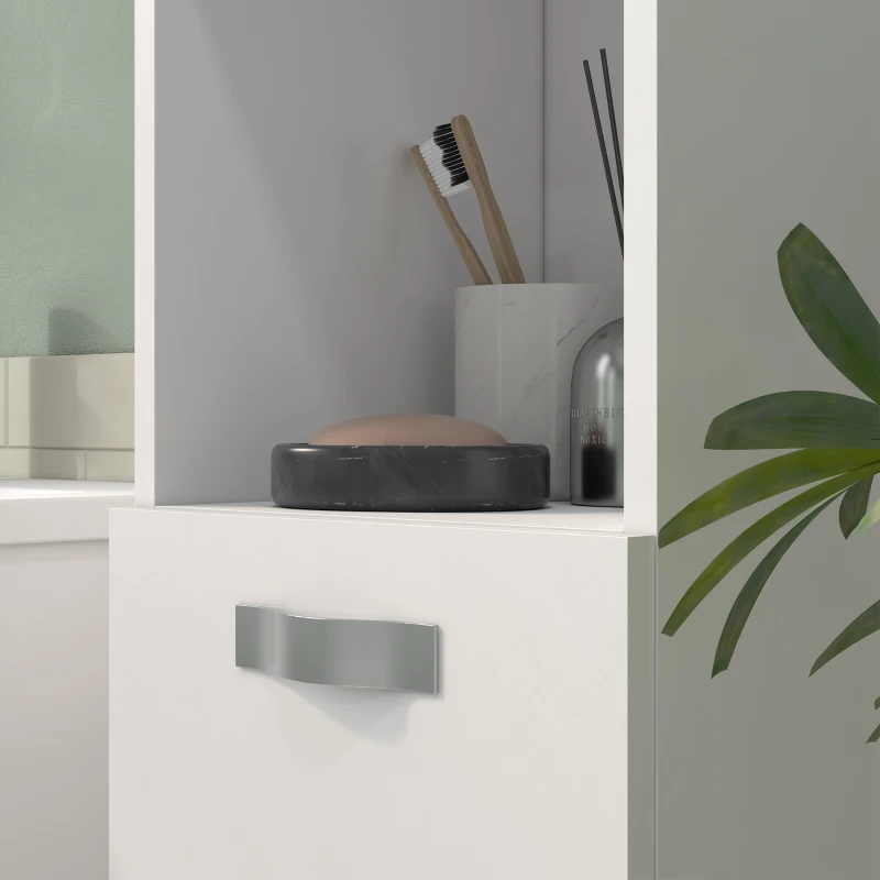 kleankin Conjunto de Muebles de Baño de Pared 3 Piezas Incluye Espejo Armario con Lavabo Cerámico y Columna de Baño Blanco