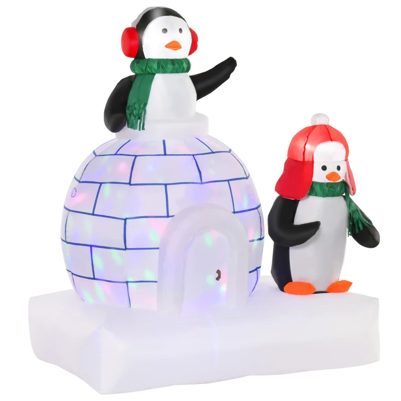 HOMCOM 5ft Christmas Inflatable Two Penguins Wearing a Scarf with Ice House Blow Up Decor Home Indoors with Built-in LED Lights Outdoor Toys in Lawn Garden