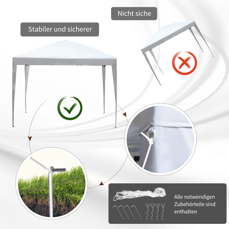 Outsunny Pavillon, 2,95 x 2,95 m Pop-Up-Faltpavillon, Gartenpavillon, Partyzelt, UV-Schutz, Stahl+Oxfordstoff, Weiß