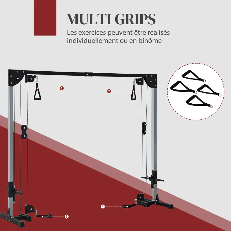 SPORTNOW Appareil de musculation double poulie vis à vis crossover, charge libre avec haltère 2 x 50kg dim. 245L x 85l x 207H cm(m-6)