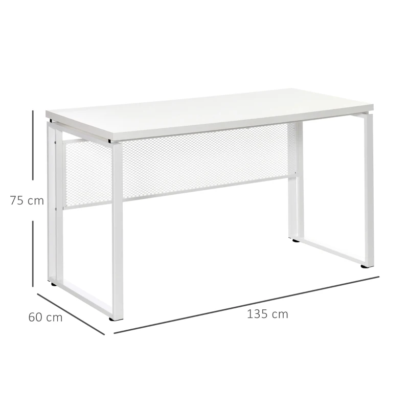HOMCOM Mesa de Escritorio Multifuncional Escritorio Estable con Pies Ajustable para Despacho Casa Estudio Gaming 135x60x75 cm Blanco