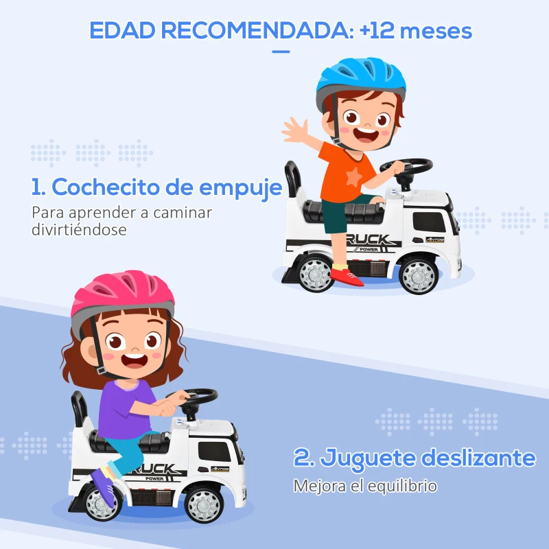 HOMCOM Coche Correpasillos Mercedes ANTOS para Niños de +12 Meses Coche sin Pedales con Bocina Faros Compartimento de Almacenaje Respaldo y Protección Antivuelco 62,5x28,5x45 cm Blanco y Negro