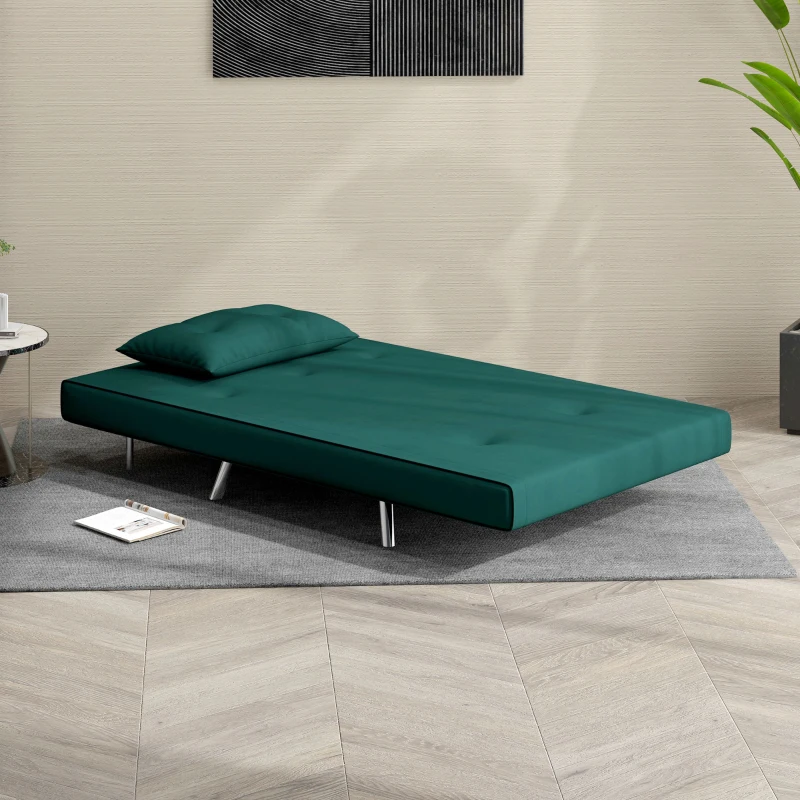 HOMCOM Poltrona Letto Singolo con Schienale Reclinabile in Velluto, 100x88x83cm, Verde Scuro