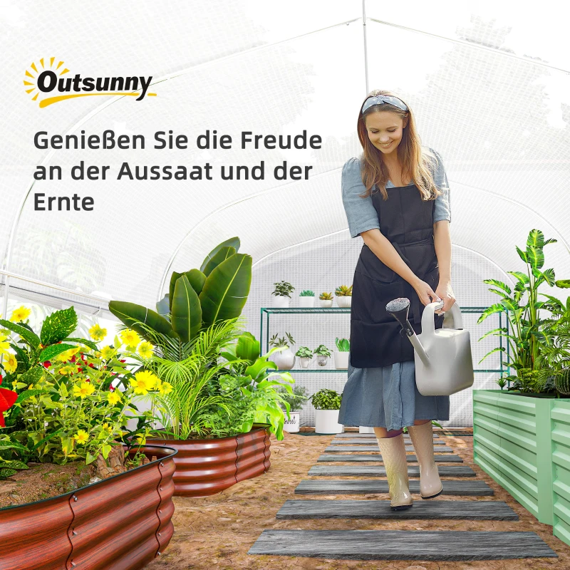 Outsunny 6x3x2 m Gewächshaus, begehbar, 8 Fenster, Tür, Fliegennetze, Metallgestell, Weiß