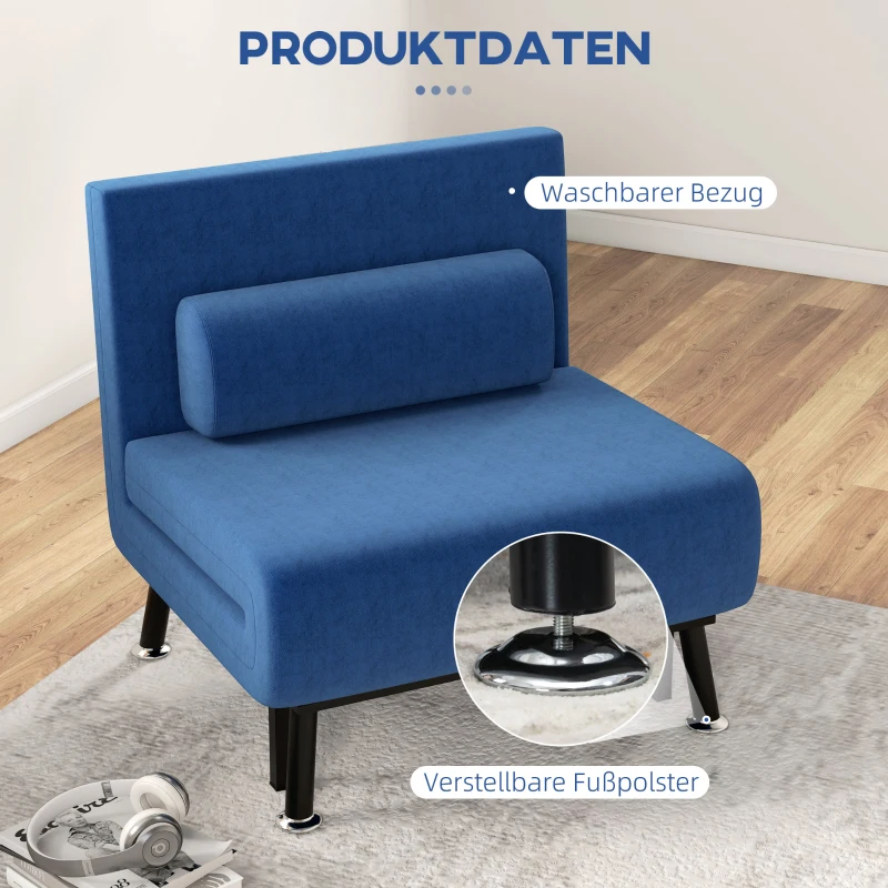 HOMCOM Klappsessel mit Bettfunktion, klappbarer Relaxsessel in Leinenoptik, Verstellbare Rückenlehne, 75x70x75 cm, Dunkelblau(m-7)