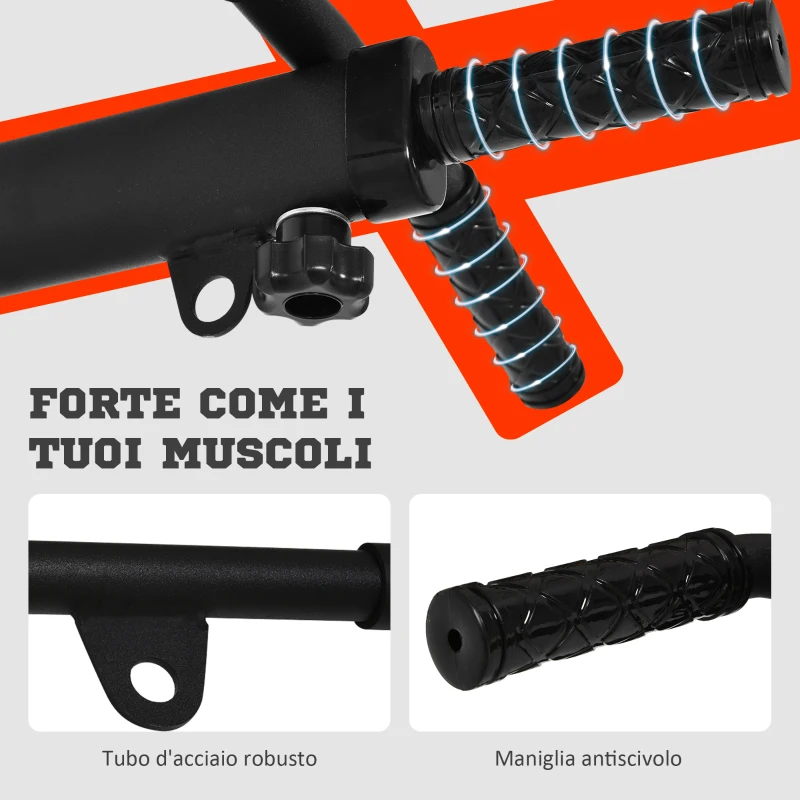 HOMCOM Barra per Trazioni a Muro 2 in 1 con 3 Impugnature Diverse, in Acciaio, 93.5x65x17 cm, Nero